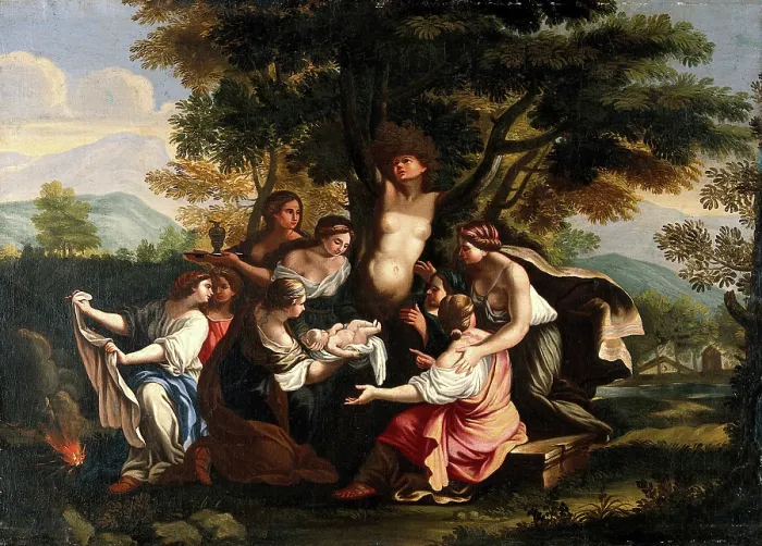 Framed Print : Myrrha, being transformed into the myrrh tree, gives birth to Adonis. Creator: Garzi, Luigi, 1638-1721 (Follower of) Framed Print : Myrrha, being transformed into the myrrh tree, gives birth to Adonis. Creator: Garzi, Luigi, 1638-1721 (Follower of)