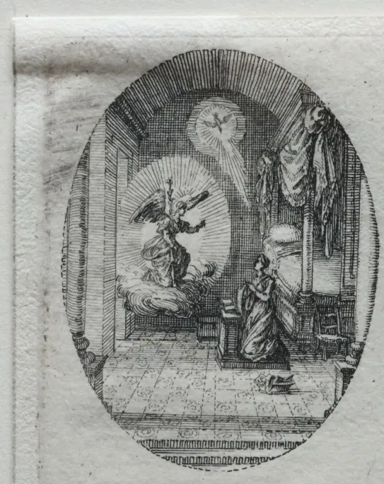 Framed Print : The Mysteries of the Passion: The Annunciation. Creator: Jacques Callot (French, 1592-1635) Framed Print : The Mysteries of the Passion: The Annunciation. Creator: Jacques Callot (French, 1592-1635)