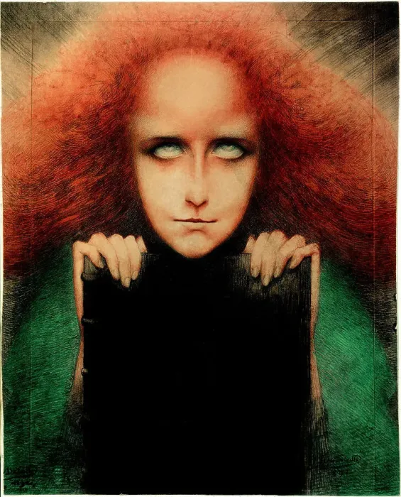 Framed Print : Mysteriosa, Portrait of Madame Stuart-Merrill, 1892. Creator: Delville, Jean (1867-1953) Framed Print : Mysteriosa, Portrait of Madame Stuart-Merrill, 1892. Creator: Delville, Jean (1867-1953)