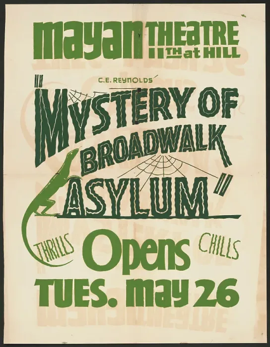 Framed Print : Mystery of Broadwalk Asylum, Los Angeles, 1938. Creator: Unknown Framed Print : Mystery of Broadwalk Asylum, Los Angeles, 1938. Creator: Unknown