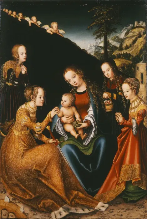 Framed Print : The Mystic Marriage of Saint Catherine of Alexandria with Saints Dorothy, Margaret and Barbara, ca 1 Framed Print : The Mystic Marriage of Saint Catherine of Alexandria with Saints Dorothy, Margaret and Barbara, ca 1