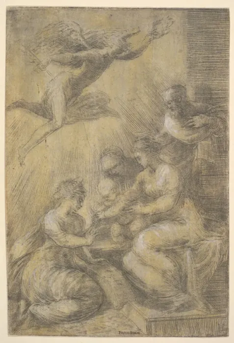 Framed Print : The mystic marriage of Saint Catherine, ca. 1550. Creator: Andrea Schiavone Framed Print : The mystic marriage of Saint Catherine, ca. 1550. Creator: Andrea Schiavone