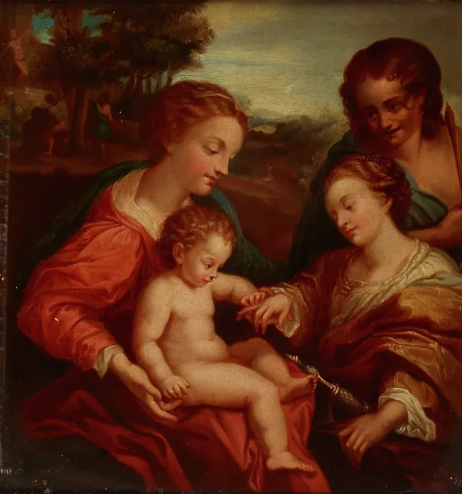 Framed Print : Mystic Marriage of Saint Catherine with Saint Sebastian-Copy, 1865. Creator: Jan Galuszkiewicz Framed Print : Mystic Marriage of Saint Catherine with Saint Sebastian-Copy, 1865. Creator: Jan Galuszkiewicz