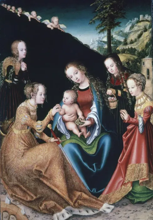 Framed Print : The Mystic Marriage of St Catherine, 1516-1518. Artist: Lucas Cranach the Elder