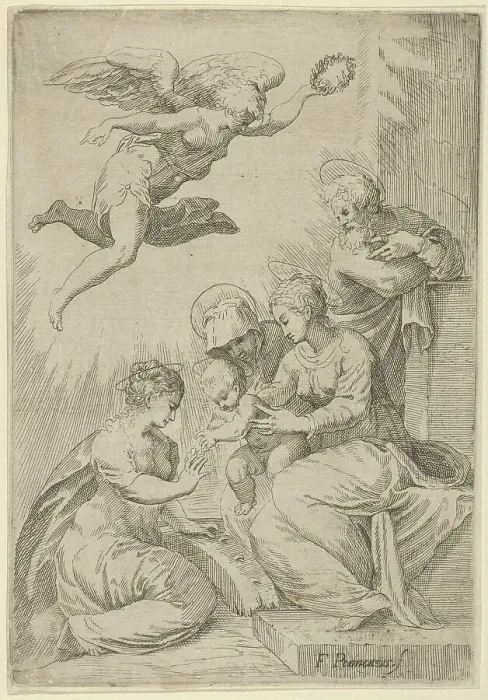 Framed Print : The Mystic Marriage of St. Catherine, 16th century. Creator: After Marco Angolo del Moro Framed Print : The Mystic Marriage of St. Catherine, 16th century. Creator: After Marco Angolo del Moro