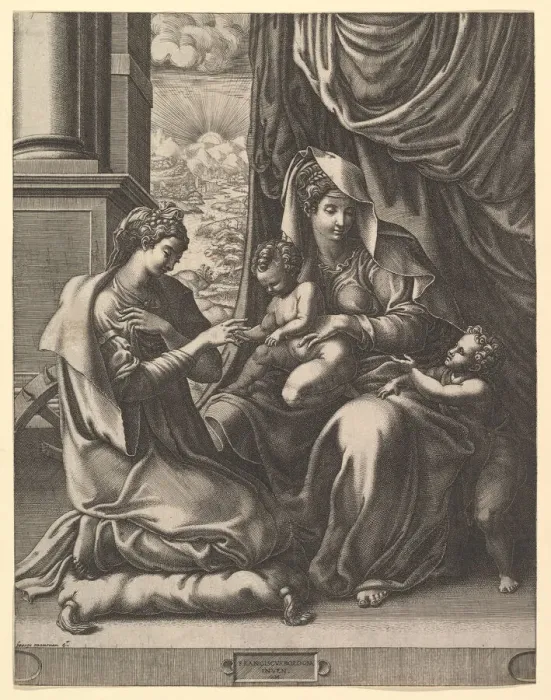 Framed Print : The Mystic Marriage of St. Catherine, ca. 1555-56. Creator: Giorgio Ghisi Framed Print : The Mystic Marriage of St. Catherine, ca. 1555-56. Creator: Giorgio Ghisi