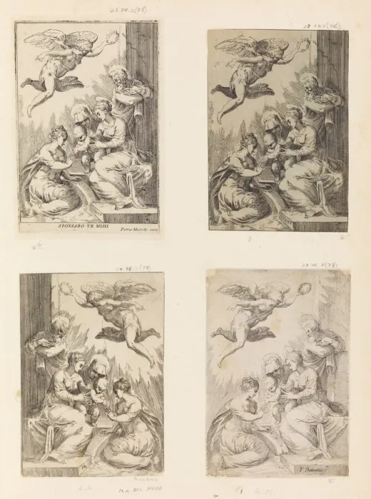 Framed Print : Mystic Marriage of St. Catherine (reverse copy). Creators: Anon, Giulio Bonasone Framed Print : Mystic Marriage of St. Catherine (reverse copy). Creators: Anon, Giulio Bonasone