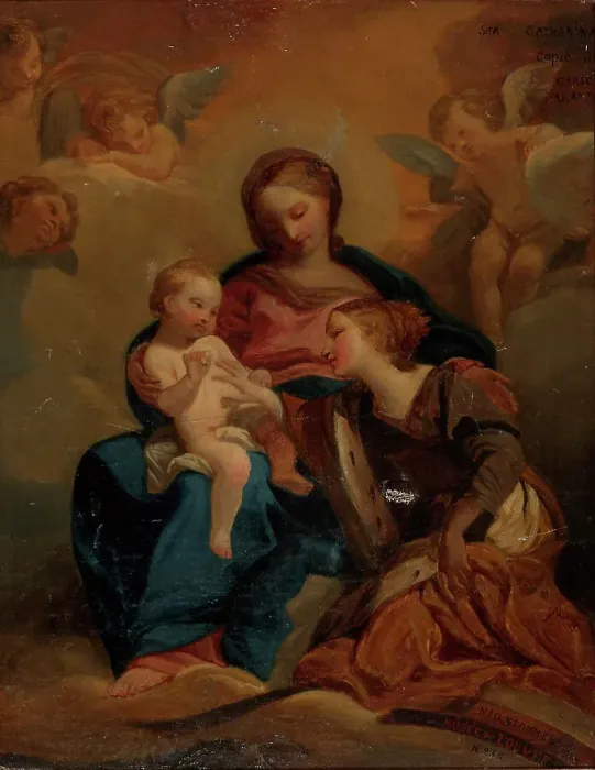 Framed Print : The Mystical Marriage of Saint Catherine, copy, 1850. Creator: Nils Jakob Blommer Framed Print : The Mystical Marriage of Saint Catherine, copy, 1850. Creator: Nils Jakob Blommer