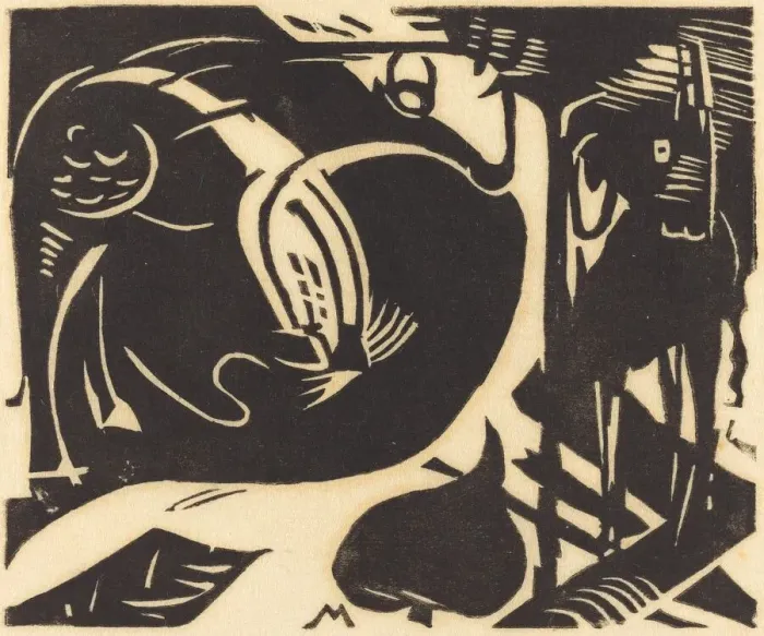 Framed Print : Two Mythical Animals (Zwei Fabeltiere), 1914. Creator: Franz Marc Framed Print : Two Mythical Animals (Zwei Fabeltiere), 1914. Creator: Franz Marc