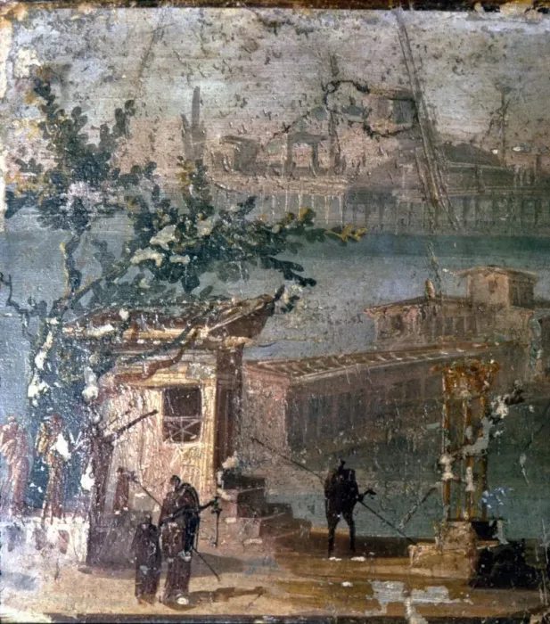 Framed Print : Mythical landscape at Naples, Roman wallpainting from Pompeii, c1st century Framed Print : Mythical landscape at Naples, Roman wallpainting from Pompeii, c1st century