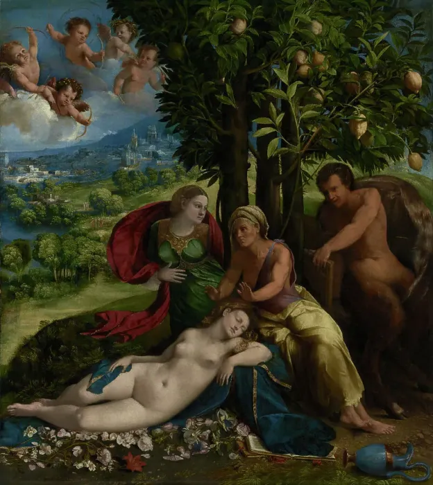 Framed Print : Mythological Scene, about 1524. Creator: Dosso Dossi Framed Print : Mythological Scene, about 1524. Creator: Dosso Dossi