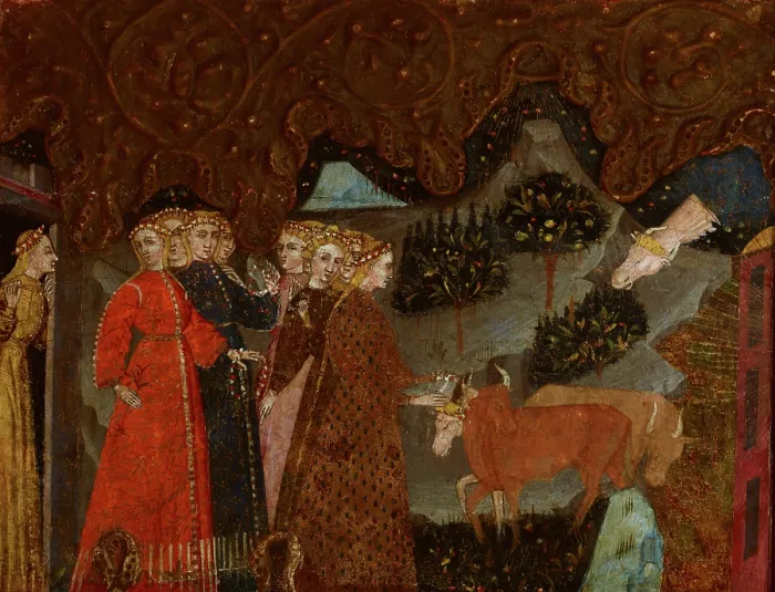 Framed Print : Mythological Scene (Abduction of Europe?)-Fragment of a Cassone, end of 14th century. Creator: Master of Charles of Durazzo Framed Print : Mythological Scene (Abduction of Europe?)-Fragment of a Cassone, end of 14th century. Creator: Master of Charles of Durazzo