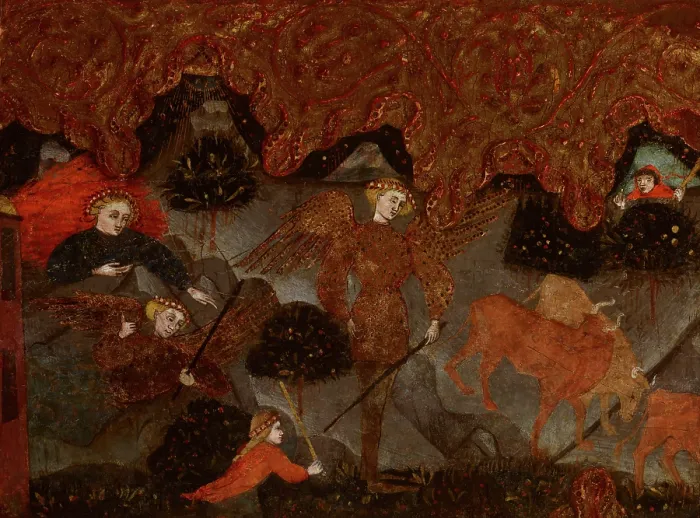 Framed Print : Mythological Scene with Hermes (Hermes Stealing the Apollo's Herd?)-Fragment... end of 14th cent