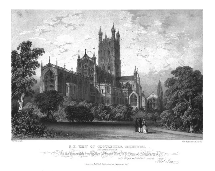 Framed Print : N. E. View of Gloucester Cathedral, c1843. Creator: WL Walton Framed Print : N. E. View of Gloucester Cathedral, c1843. Creator: WL Walton