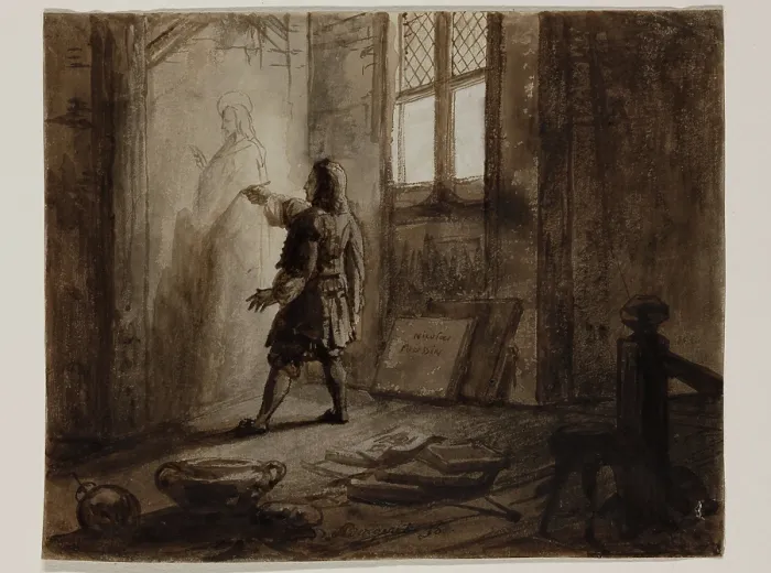 Framed Print : N. Poussin in his Studio, 19th century. Creator: Pierre Nolasque Bergeret Framed Print : N. Poussin in his Studio, 19th century. Creator: Pierre Nolasque Bergeret