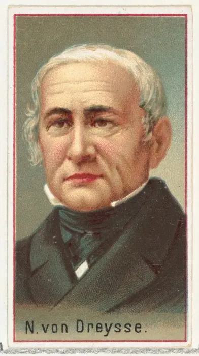 Framed Print : N. von Dreysse, printers sample for the Worlds Inventors souvenir album (A25 Framed Print : N. von Dreysse, printers sample for the Worlds Inventors souvenir album (A25