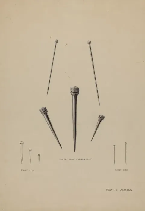 Framed Print : Nails and Pins, c. 1937. Creator: Harry G Aberdeen Framed Print : Nails and Pins, c. 1937. Creator: Harry G Aberdeen