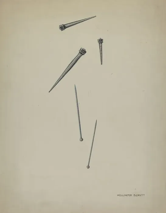 Framed Print : Nails and Pins, c. 1937. Creator: Wellington Blewett Framed Print : Nails and Pins, c. 1937. Creator: Wellington Blewett