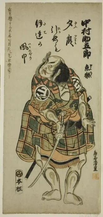 Framed Print : Nakamura Sukegoro I holding a sword, c. 1757. Creator: Torii Kiyoshige