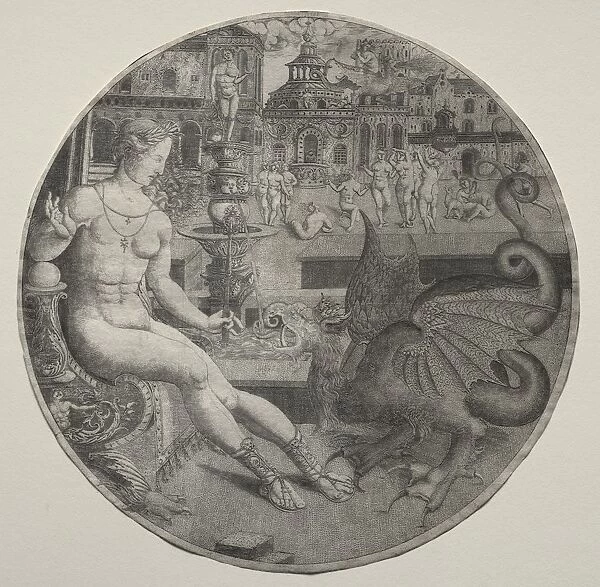 Naked Woman and a Dragon, 1523. Creator: Allaert Claesz (Netherlandish, fl. 1508-1534)