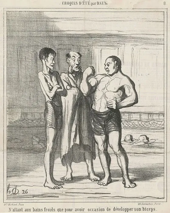 Framed Print : N'allant aux bains froids que... 19th century. Creator: Honore Daumier Framed Print : N'allant aux bains froids que... 19th century. Creator: Honore Daumier
