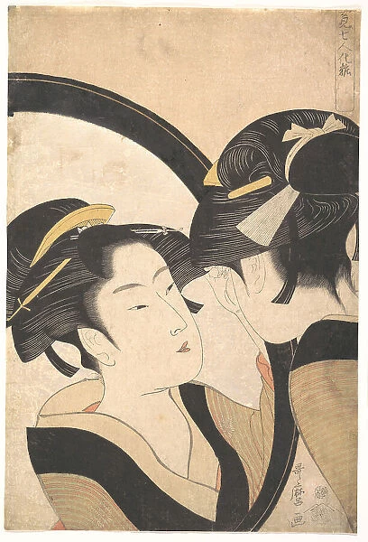Naniwa Okita admires herself in the mirror, c.1790-1794. Creator: Utamaro, Kitagawa (1753-1806)