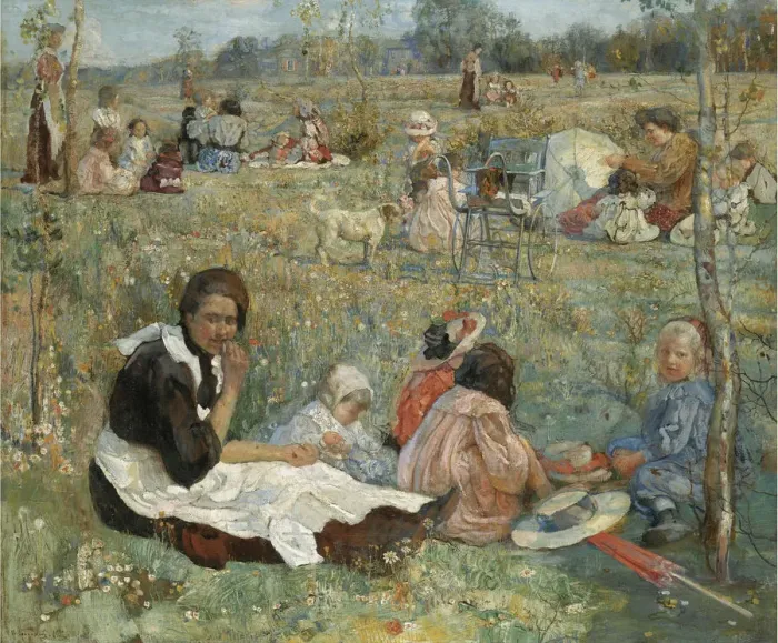 Framed Print : Nanny with children, 1912. Artist: Brodsky, Isaak Izrailevich (1884-1939) Framed Print : Nanny with children, 1912. Artist: Brodsky, Isaak Izrailevich (1884-1939)