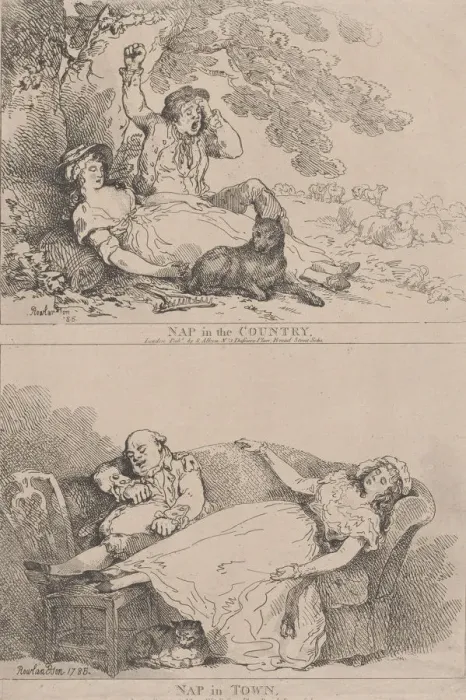 Framed Print : Nap in the Country, Nap in Town, 1785. 1785. Creator: Thomas Rowlandson Framed Print : Nap in the Country, Nap in Town, 1785. 1785. Creator: Thomas Rowlandson