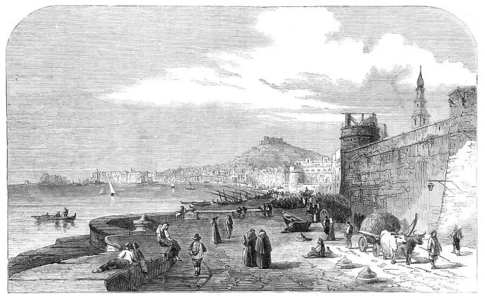 Framed Print : Naples, from the Castel del Carmine - from a drawing by S. Read, 1860. Creator: W Thomas Framed Print : Naples, from the Castel del Carmine - from a drawing by S. Read, 1860. Creator: W Thomas