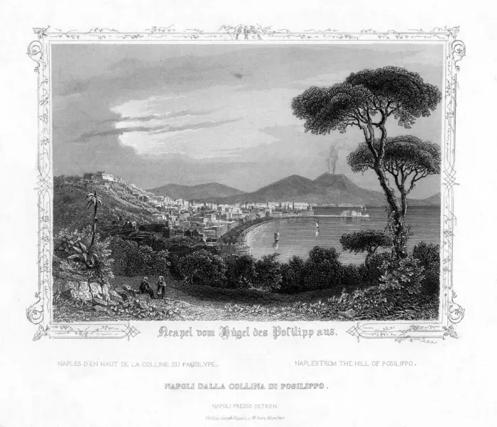 Framed Print : Naples from the hill of Posillipo, Italy, 19th century. Artist: J Poppel Framed Print : Naples from the hill of Posillipo, Italy, 19th century. Artist: J Poppel