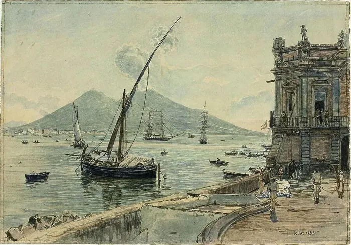 Framed Print : Naples with Mt. Vesuvius, 1835. Creator: Rudolf von Alt Framed Print : Naples with Mt. Vesuvius, 1835. Creator: Rudolf von Alt