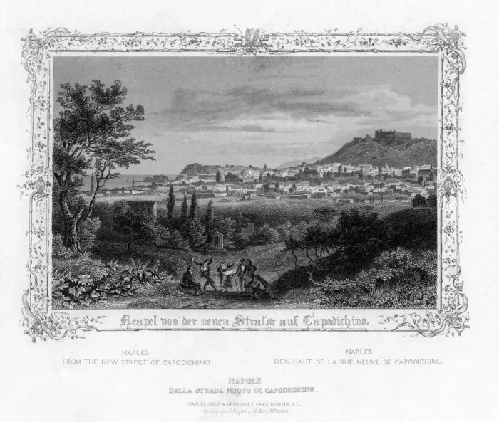 Framed Print : Naples from the New Street of Capodichino, Italy, 19th century. Artist: J Poppel Framed Print : Naples from the New Street of Capodichino, Italy, 19th century. Artist: J Poppel