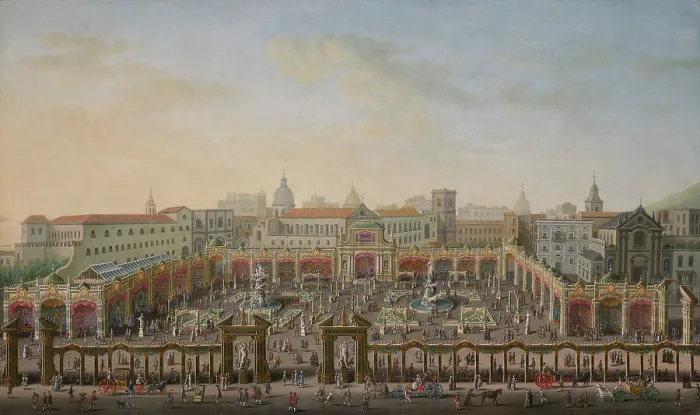 Framed Print : Naples, Piazza Trieste e Trento viewed from a balcony of the Palazzo Reale, 1763. Creator: Joli, Antonio (1700-1777) Framed Print : Naples, Piazza Trieste e Trento viewed from a balcony of the Palazzo Reale, 1763. Creator: Joli, Antonio (1700-1777)