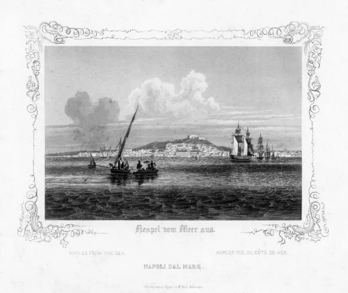 Framed Print : Naples from the sea, 19th century. Artist: J Poppel Framed Print : Naples from the sea, 19th century. Artist: J Poppel