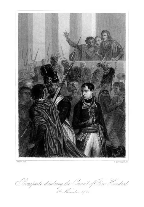 Framed Print : Napoleon Bonaparte (1721-1818) dissolving the Council of Five Hundred, 1845. Artist:s Freeman Framed Print : Napoleon Bonaparte (1721-1818) dissolving the Council of Five Hundred, 1845. Artist:s Freeman