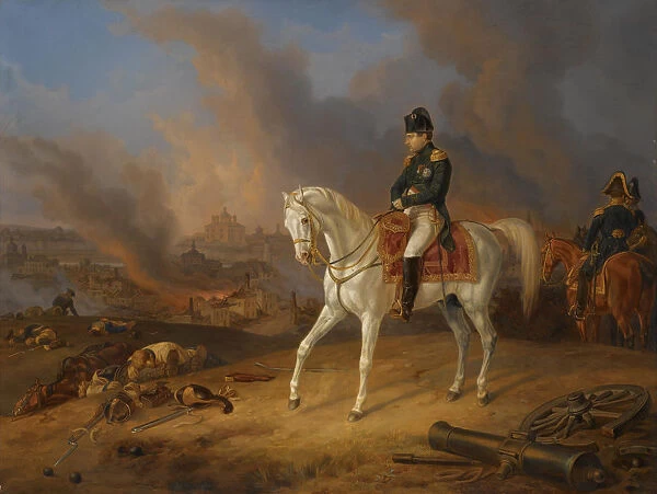 Napoleon Bonaparte before the burning City of Smolensk. Artist: Adam, Albrecht (1786-1862)