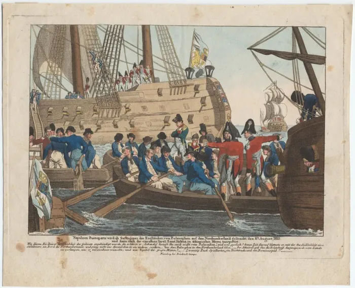 Framed Print : Napoleon Bonaparte as prisoner of the English is brought from the Bellerophon to Framed Print : Napoleon Bonaparte as prisoner of the English is brought from the Bellerophon to