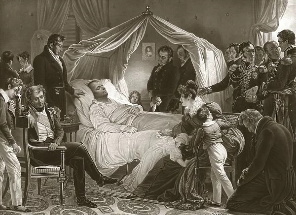 Napoleon on his Deathbed, 5th May 1821, pub. (engraving). Creator: Carl von Steuben