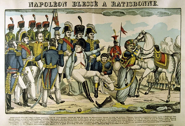 Napoleon injured at Ratisbon, April 1809, (c1835). Artist: Francois Georgin