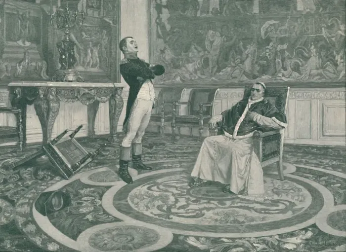 Framed Print : Napoleon And Pius VII at Fontainbleau, 1813, (1896). Artist: Peter Aitken Framed Print : Napoleon And Pius VII at Fontainbleau, 1813, (1896). Artist: Peter Aitken