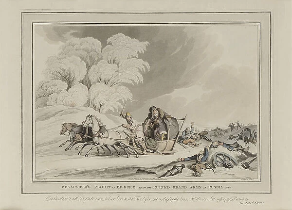 Napoleon retreats from Moscow. Cossacks attacking French soldiers