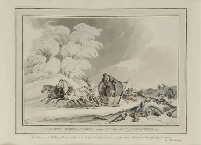 Framed Print : Napoleon retreats from Moscow. Cossacks attacking French soldiers
