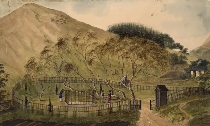 Framed Print : Napoleons Burial Place on St. Helena, 1833. Artist: Anonymous Framed Print : Napoleons Burial Place on St. Helena, 1833. Artist: Anonymous