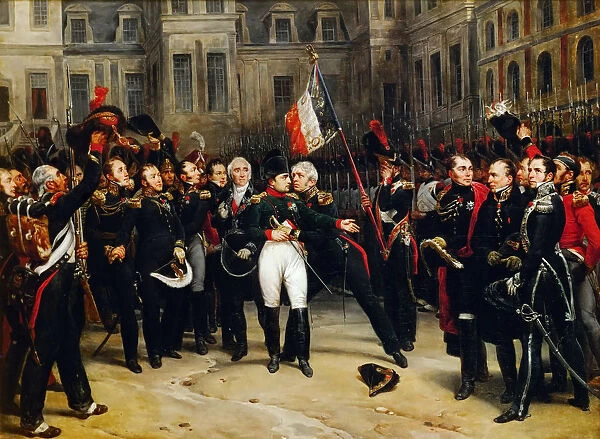 Napoleons farewell to the Imperial Guard in the courtyard of the Palace of Fontainebleau on 20 Apri Artist: Montfort, Antoine Alphonse (1802-1884)