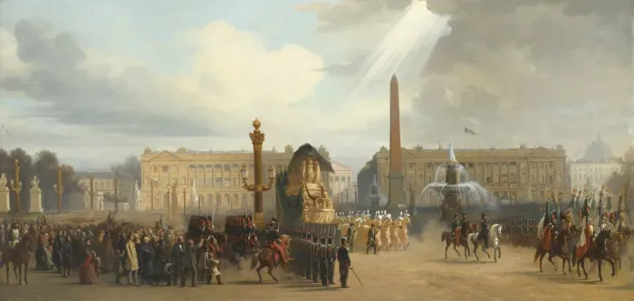 Framed Print : Napoleons funeral carriage crosses the Place de la Concorde, December 15, 1840, 1844. Artist: Guiaud, Jacques (1810-1876) Framed Print : Napoleons funeral carriage crosses the Place de la Concorde, December 15, 1840, 1844. Artist: Guiaud, Jacques (1810-1876)