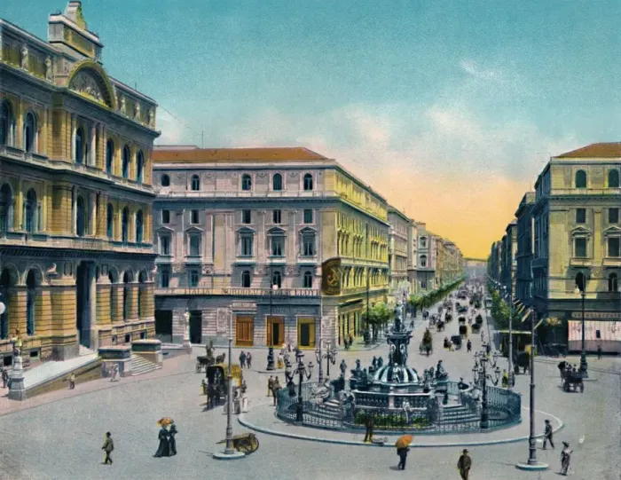Framed Print : Napoli - Piazza Borsa Con Fountana Medina, (Fountain of Neptune), c1900. Creator: Unknown Framed Print : Napoli - Piazza Borsa Con Fountana Medina, (Fountain of Neptune), c1900. Creator: Unknown