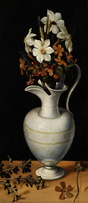 Framed Print : Narcissi, Periwinkle and Violets in a Ewer. Creator: Ludger Tom Ring the Younger Framed Print : Narcissi, Periwinkle and Violets in a Ewer. Creator: Ludger Tom Ring the Younger