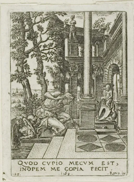 Framed Print : Narcissus, 1569. Creator: Etienne Delaune Framed Print : Narcissus, 1569. Creator: Etienne Delaune