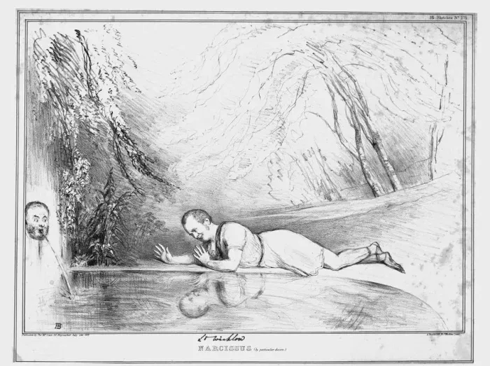 Framed Print : Narcissus (by particular desire. ), 1833. Creator: John Doyle Framed Print : Narcissus (by particular desire. ), 1833. Creator: John Doyle