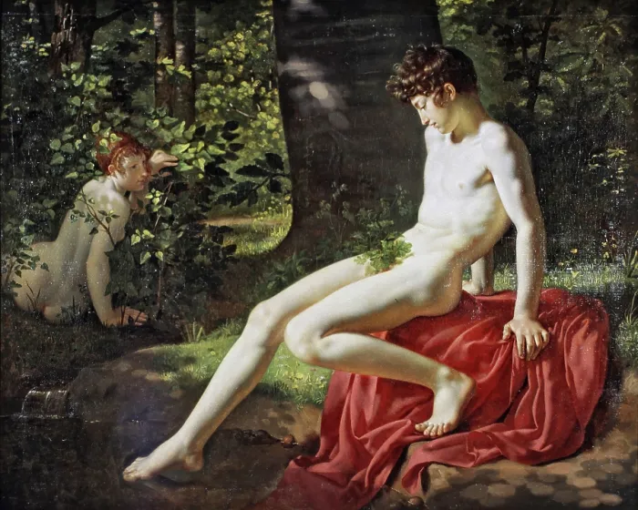 Framed Print : Narcissus Gazing at Himself in the Water, c1800. Creator: Gaudar de La Verdine, Auguste-Alphonse (1780-1804) Framed Print : Narcissus Gazing at Himself in the Water, c1800. Creator: Gaudar de La Verdine, Auguste-Alphonse (1780-1804)